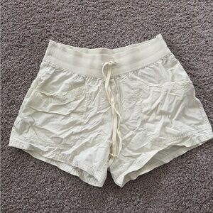 Alia Cream Elastic Waist Drawstring Athletic Shorts